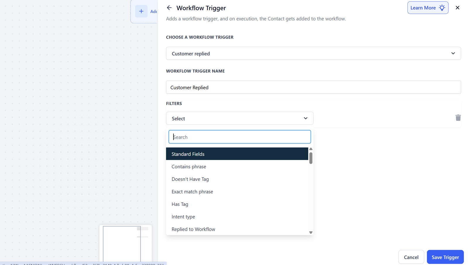 Customer replied workflow trigger